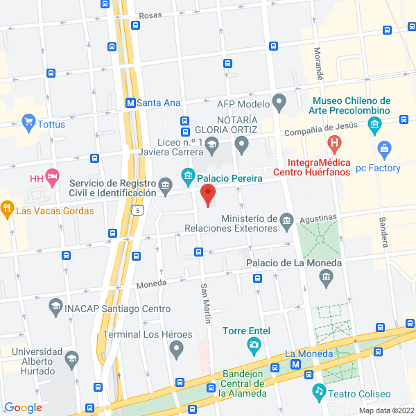 Map of Santiago Centro Producciones
